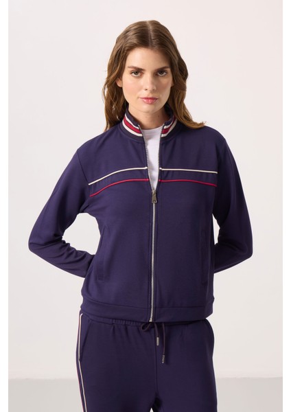 Koyu Mor Yumuşak Dokulu Triko Dik Yaka Oversize Kadın Eşofman Takım - 95350
