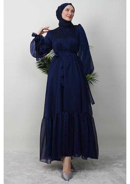 Fırfır Detay Janjan Elbise Lacivert modelleri