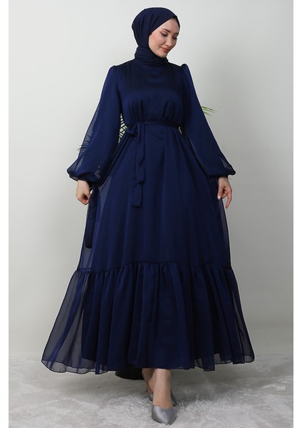 Fırfır Detay Janjan Elbise Lacivert fırsatları