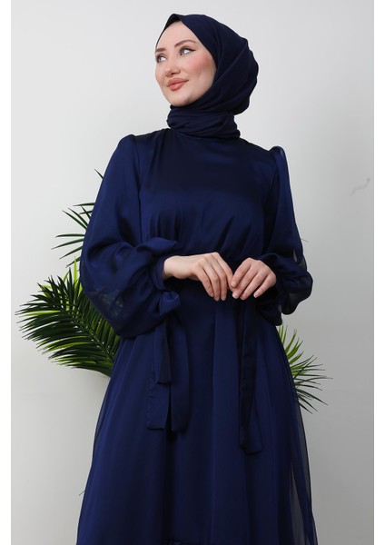 Fırfır Detay Janjan Elbise Lacivert indirimleri