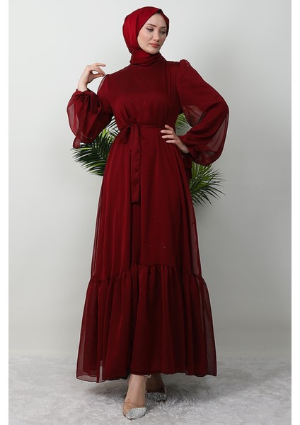 Fırfır Detay Janjan Elbise Bordo fırsatları