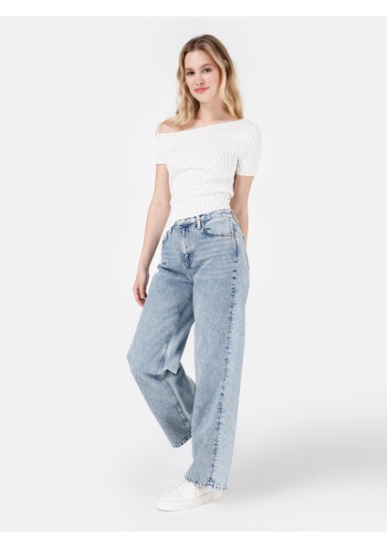 Regular Fit Yüksel Bel Geniş Paça Kadın Denim Jean Pantolon