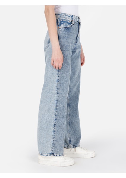 Regular Fit Yüksel Bel Geniş Paça Kadın Denim Jean Pantolon fırsatları