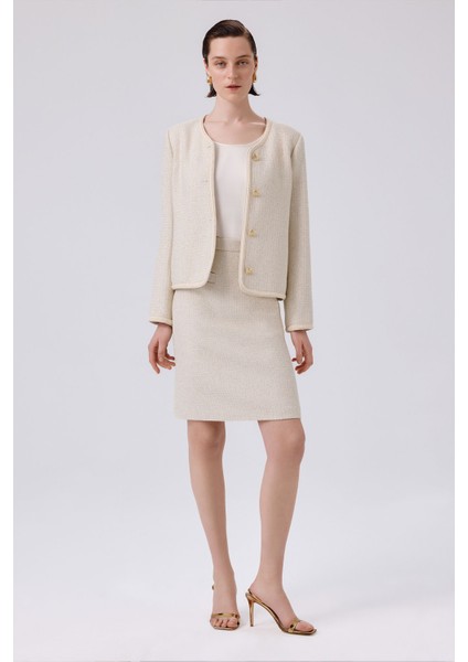 Kemik Gold Düğmeli Tüvit Kadın Ceket