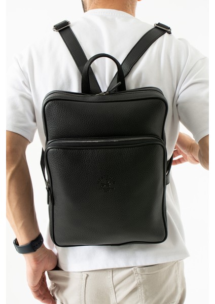 Vegan Deri Unisex Sırt Çantası - Siyah