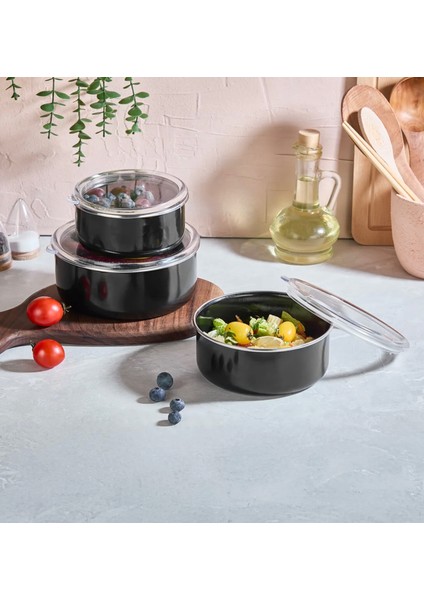 Mary 3'lü Emaye Saklama Kabı 14CM-16CM-18CM