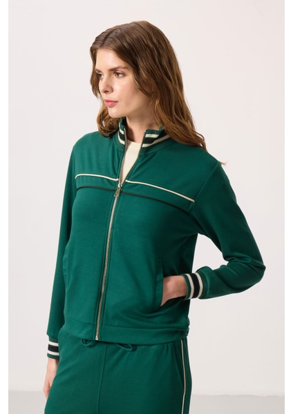 Yeşil Yumuşak Dokulu Triko Dik Yaka Oversize Kadın Eşofman Takım - 95350