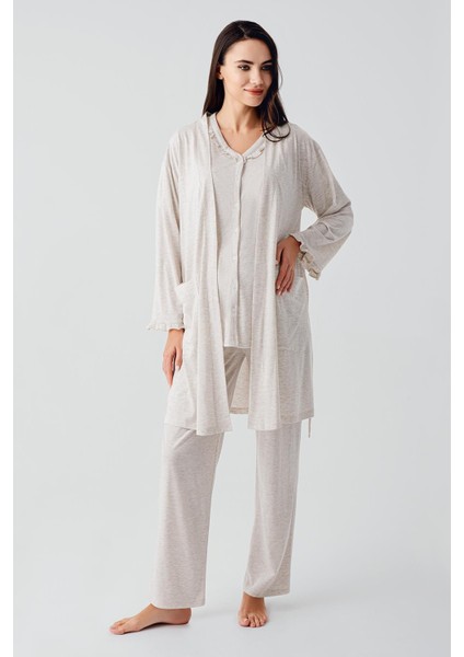 Kısa Kollu Düğmeli Pamuklu Hamile Sabahlık Pijama Takım 17300