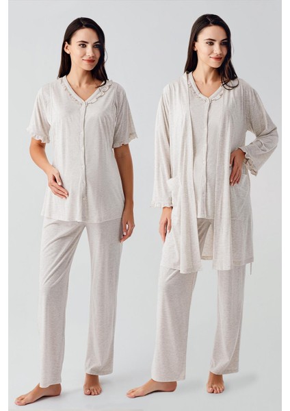 Kısa Kollu Düğmeli Pamuklu Hamile Sabahlık Pijama Takım 17300 fiyatları