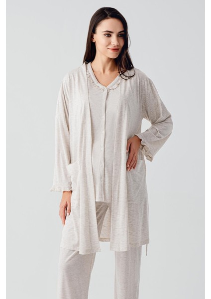 Kısa Kollu Düğmeli Pamuklu Hamile Sabahlık Pijama Takım 17300 modelleri