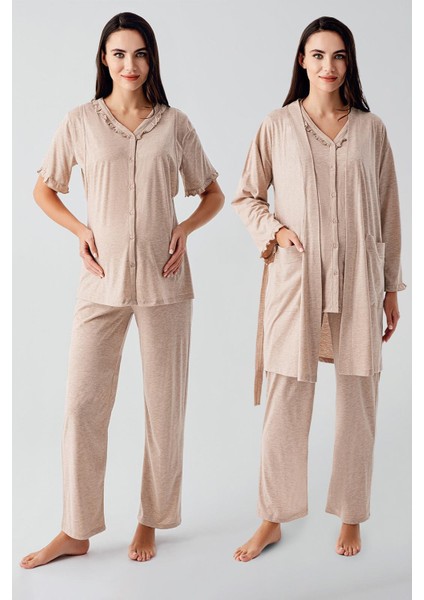 Kısa Kollu Düğmeli Pamuklu Hamile Sabahlık Pijama Takım 17300 fiyatları