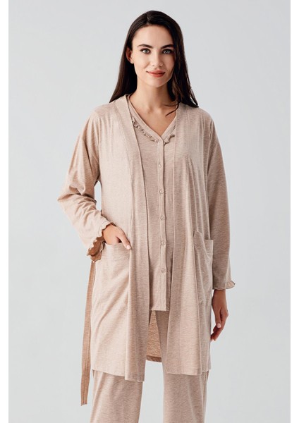 Kısa Kollu Düğmeli Pamuklu Hamile Sabahlık Pijama Takım 17300 modelleri