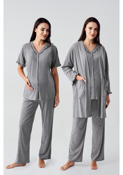 Kısa Kollu Düğmeli Pamuklu Hamile Sabahlık Pijama Takım 17300 fiyatları