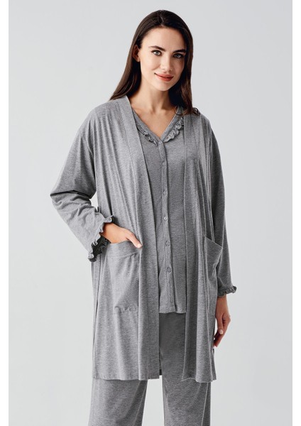 Kısa Kollu Düğmeli Pamuklu Hamile Sabahlık Pijama Takım 17300 modelleri