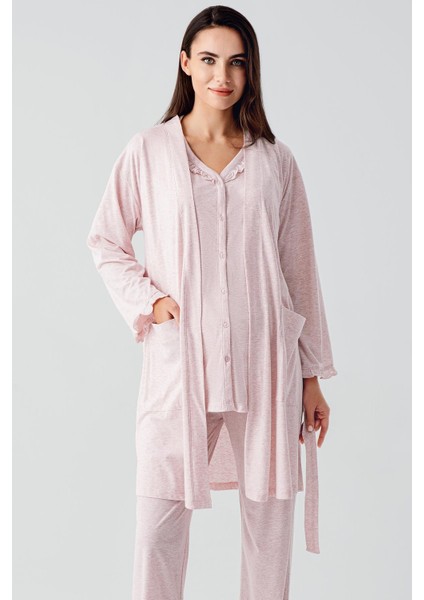 Kısa Kollu Düğmeli Pamuklu Hamile Sabahlık Pijama Takım 17300 modelleri