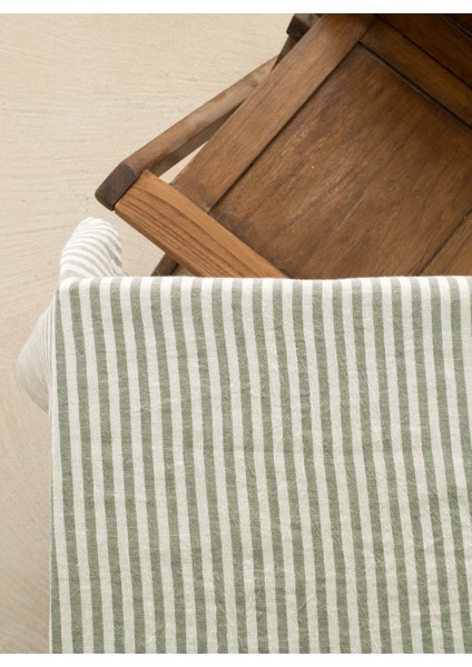 Linen Masa Örtüsü Haki Çizgili 150 x 250