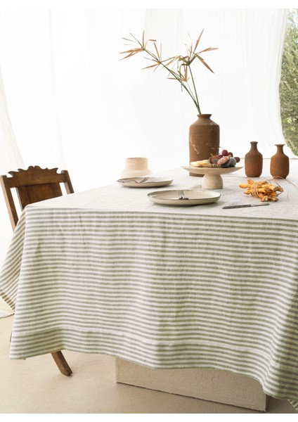 Linen Masa Örtüsü Haki Çizgili 150 x 250 modelleri