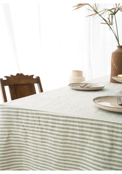 Linen Masa Örtüsü Haki Çizgili 150 x 250 fırsatları
