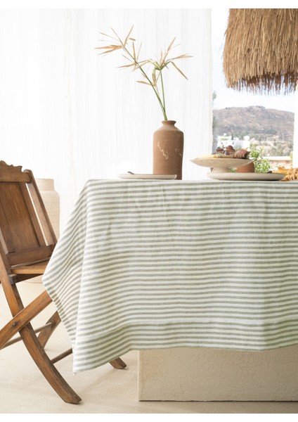 Linen Masa Örtüsü Haki Çizgili 150 x 250 indirimleri