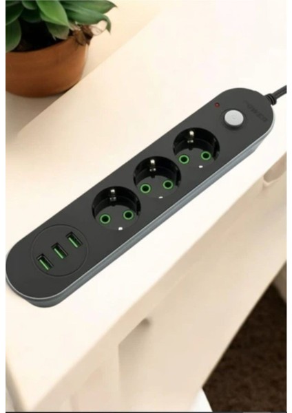 Ensiga Akım Korumalı Grup Priz 3 Lü ve 3'lü USB Şarj Portu 2500 Watt Akım-Korumalı-Usb-Priz- 2 Metre