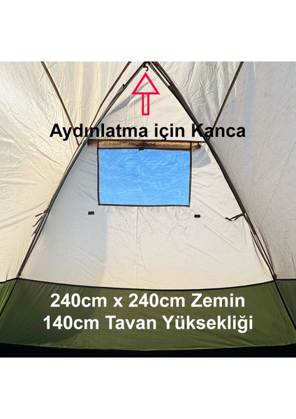 4 Kişilik Kamp Çadırı 3 Mevsim Çift Katmanlı Çift Renk Kumaş 240CM x 240CM x 140CM