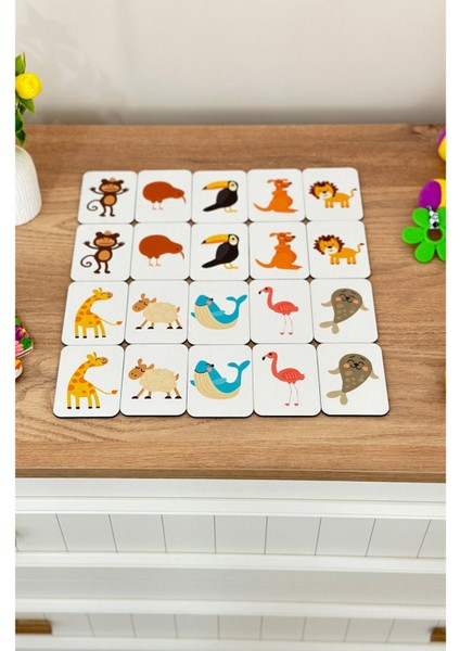 Notpa 20 Parça Hayvanlar Eşleştirme Oyunu Hafıza Kartı Ahşap Eğitici Puzzle Oyuncak Set 3