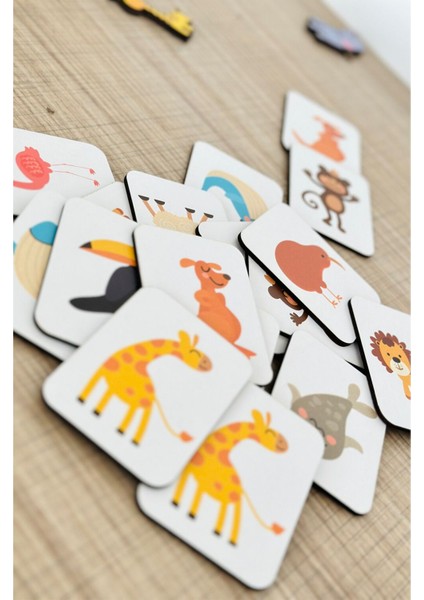 Notpa 20 Parça Hayvanlar Eşleştirme Oyunu Hafıza Kartı Ahşap Eğitici Puzzle Oyuncak Set 3 modelleri