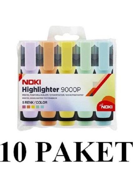 10 Paket Fosforlu Pastel Kalem 10'lu 9000P5PVC