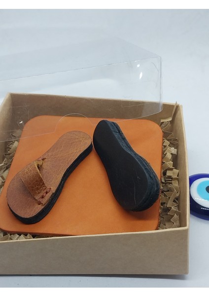Hakiki Deri Kahverengi El Yapımı Minyatür Terlik /ev-Ofis Aksesuar / Dekorasyon modelleri