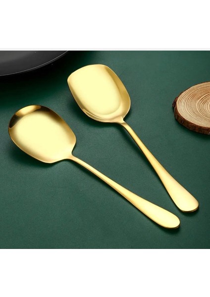 2 Adet Gold Lüks Servis Sunum Pilav Salata ve Tatlı Servis Kaşığı Paslanmaz Çelik Gold Parlak 21CM fiyatları