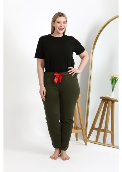 Kadın Pamuklu Büyük Beden Alt Pijama 27559 Haki