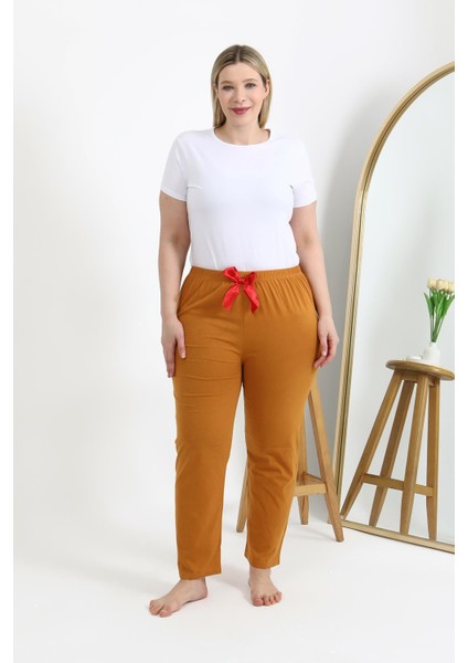 Kadın Pamuklu Büyük Beden Alt Pijama 27559 Hardal