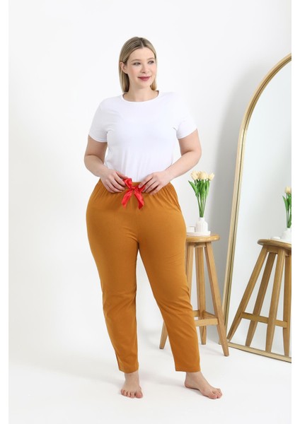 Kadın Pamuklu Büyük Beden Alt Pijama 27559 Hardal