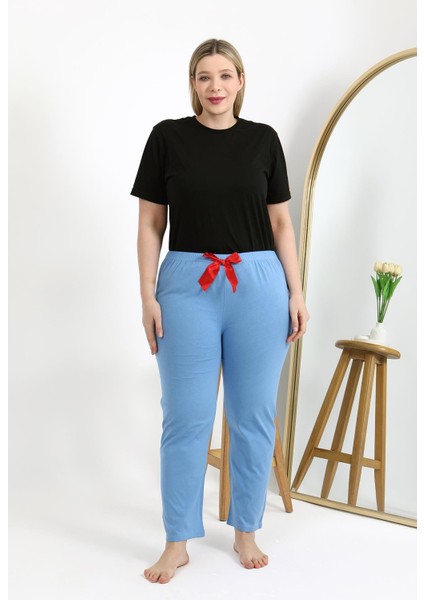Kadın Pamuklu Büyük Beden Alt Pijama 27559 Mavi