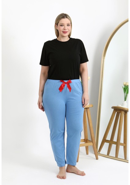 Kadın Pamuklu Büyük Beden Alt Pijama 27559 Mavi