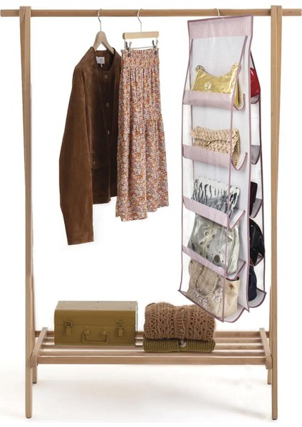 Pembe Çizgili Çanta Organizeri, 10 Cepli, Kumaş, 45x125 cm, Pratik Saklama Çözümü fırsatları