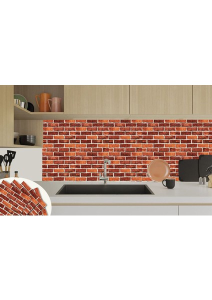 Kendinden Yapışkanlı Kırmızı Tuğla Desenli Pvc Karo 30X30 cm (33 Adet) 3 M2