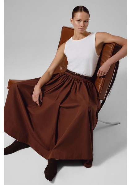 Kahverengi Cep Detaylı Uzun Kloş Etek fiyatları