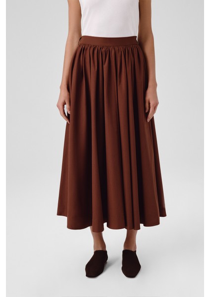 Kahverengi Cep Detaylı Uzun Kloş Etek modelleri