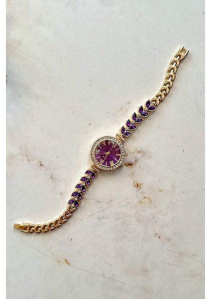 Dienna Gold Kordon Mor Taşlı Kadın Kol Saati fırsatları