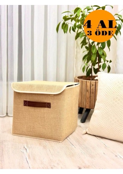 Jüt Kapaklı Dolap Içi Çamaşır Oyuncak Düzenleyici Katlanır Saklama Kutusu 30 x 30 x 30 cm