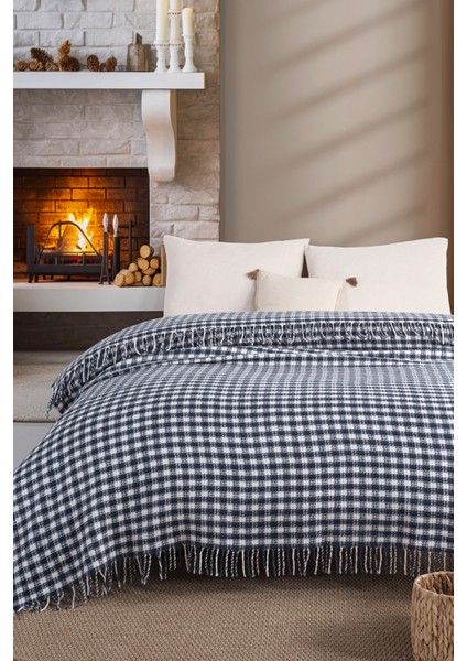 Battaniye Çift Kişilik Akrilik Pamuklu Honey Lacivert