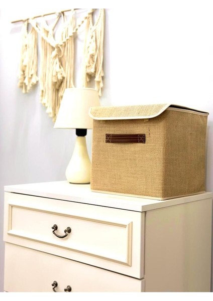 Jüt Kapaklı Dolap Içi Çamaşır Oyuncak Düzenleyici Katlanır Saklama Kutusu 30 x 30 x 30 cm