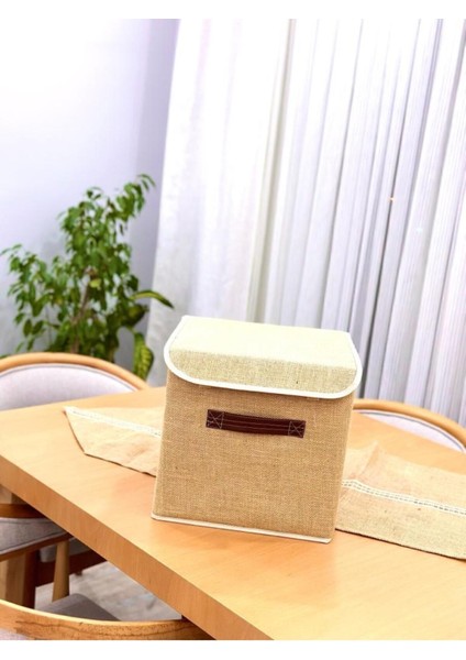 Jüt Kapaklı Dolap Içi Çamaşır Oyuncak Düzenleyici Katlanır Saklama Kutusu 30 x 30 x 30 cm