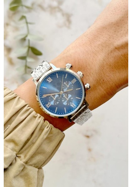 Massa Gri Kordon Lacivert Kadran Kadın Kol Saati