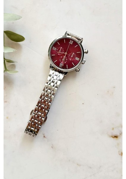 Massa Gri Kordon Bordo Kadran Kadın Kol Saati modelleri