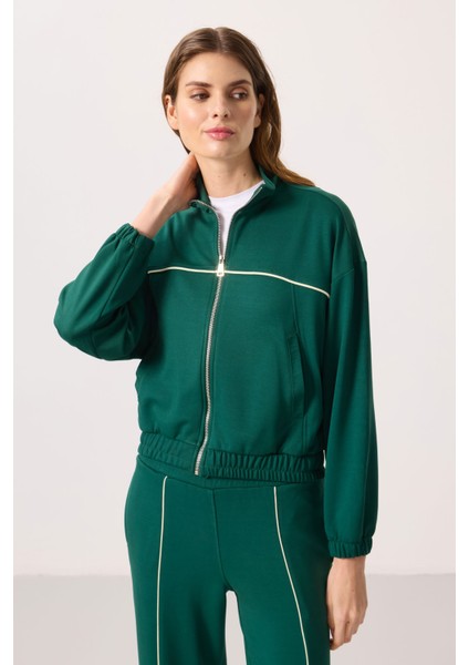 Yeşil Yumuşak Dokulu Dik Yaka Oversize Lastikli Kadın Eşofman Takım - 95349 fırsatları