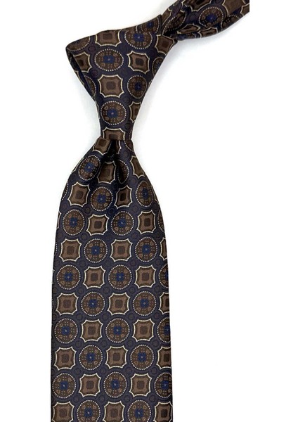 Kahverengi Motif Desen Mendilli Klasik Kravat KK12951