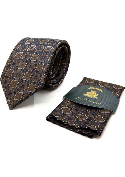 Kahverengi Motif Desen Mendilli Klasik Kravat KK12951 fırsatları
