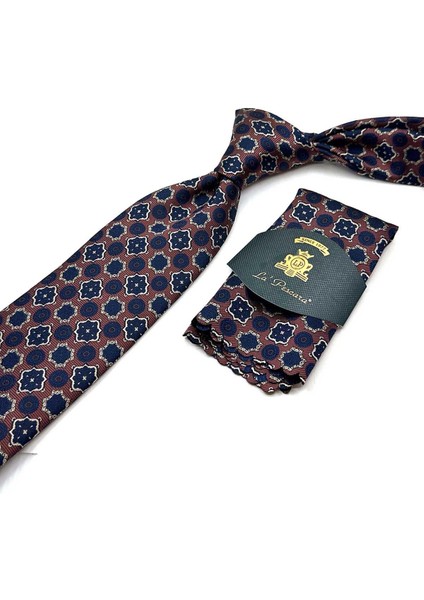 Kahverengi Motif Desen Mendilli Klasik Kravat KK12967